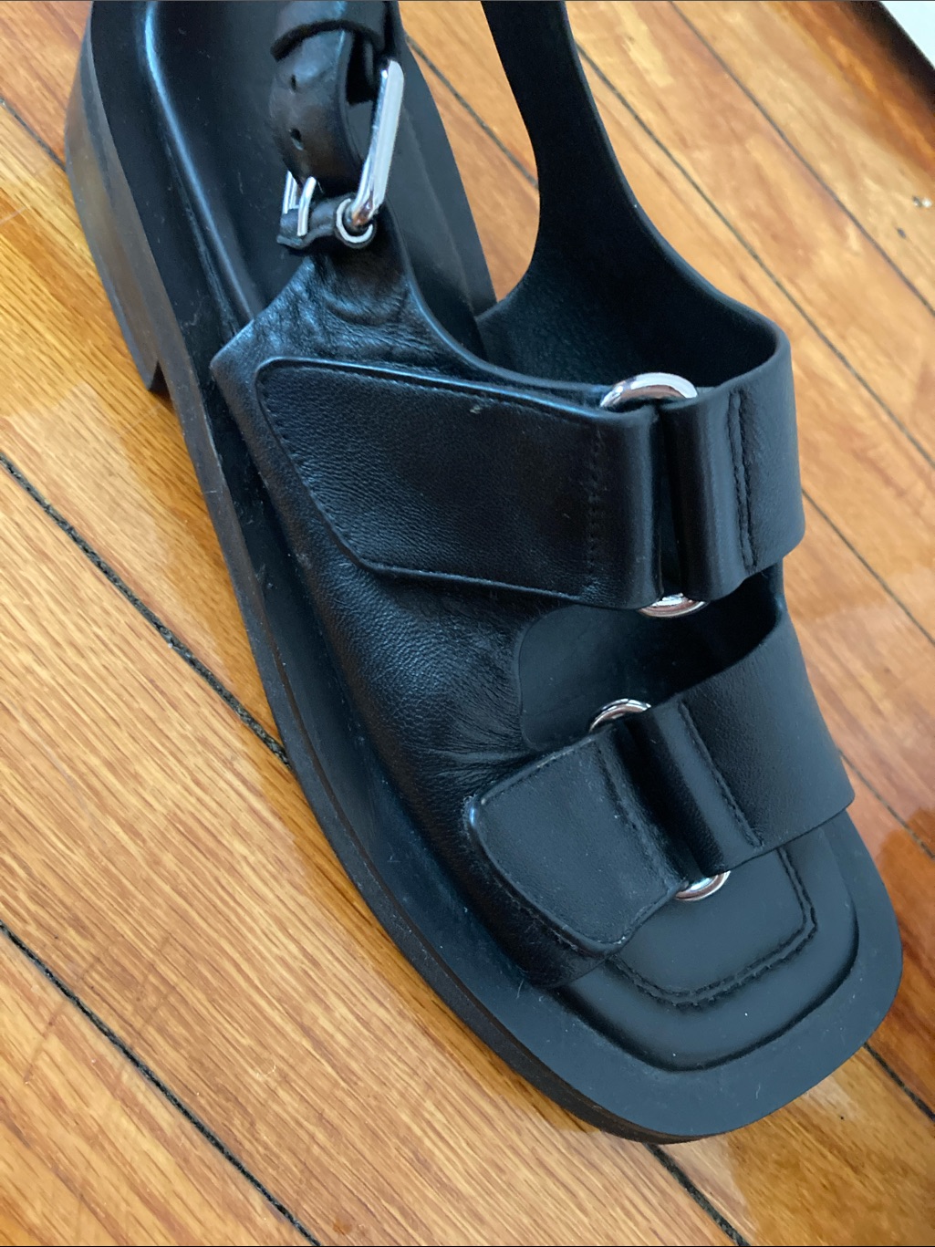 Bronwyn Black Leather Buckle Strap Sandals — image 6 of 7